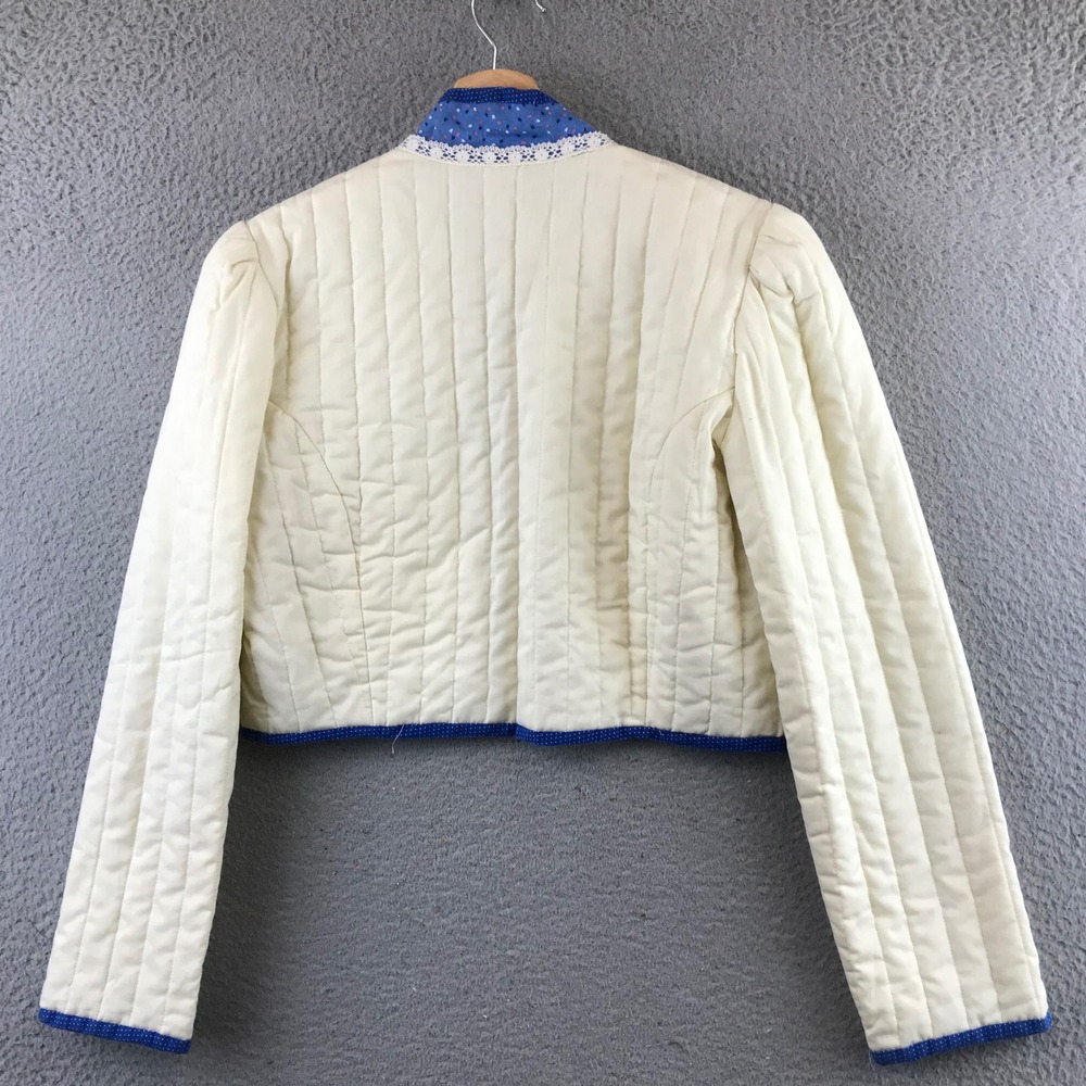 Vintage Quilted Cropped Jacket Cream Blue Floral Lace Victorian Style Women's S - Picture 2 of 6